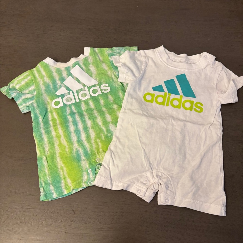 Green and White Adidas Romper Bundle Size 6 Months